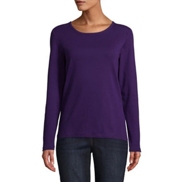 St. John's Bay Tops - St Johns Bay Womens Round Neck Long Sleeve T-Shirt